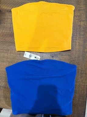 Garage Yellow and Royal Blue Strapless Tube Tops